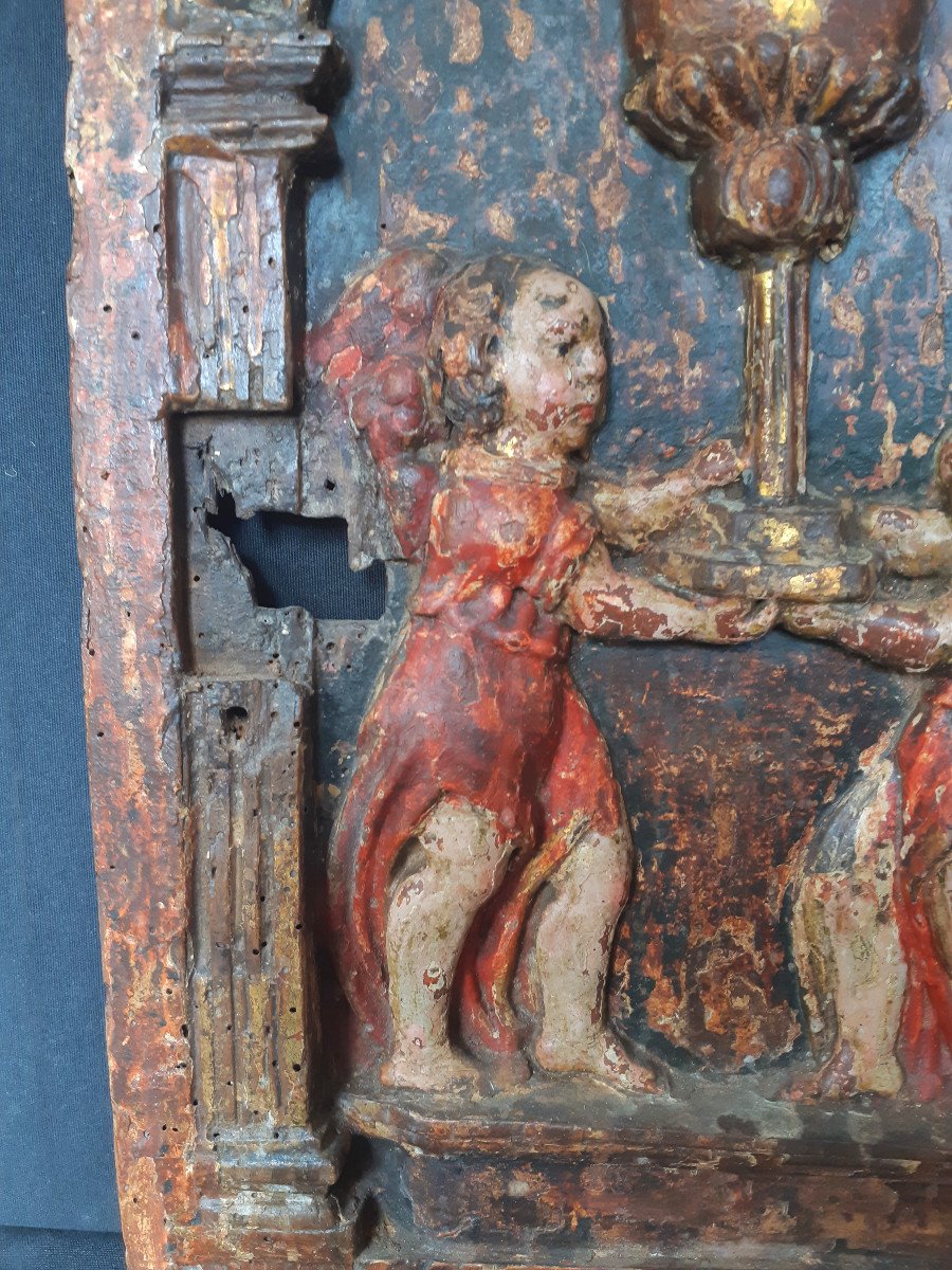 Tabernacle Door Decorated With A Putti Scene, 17th Century ( H 45 X 29 Cm)-photo-2
