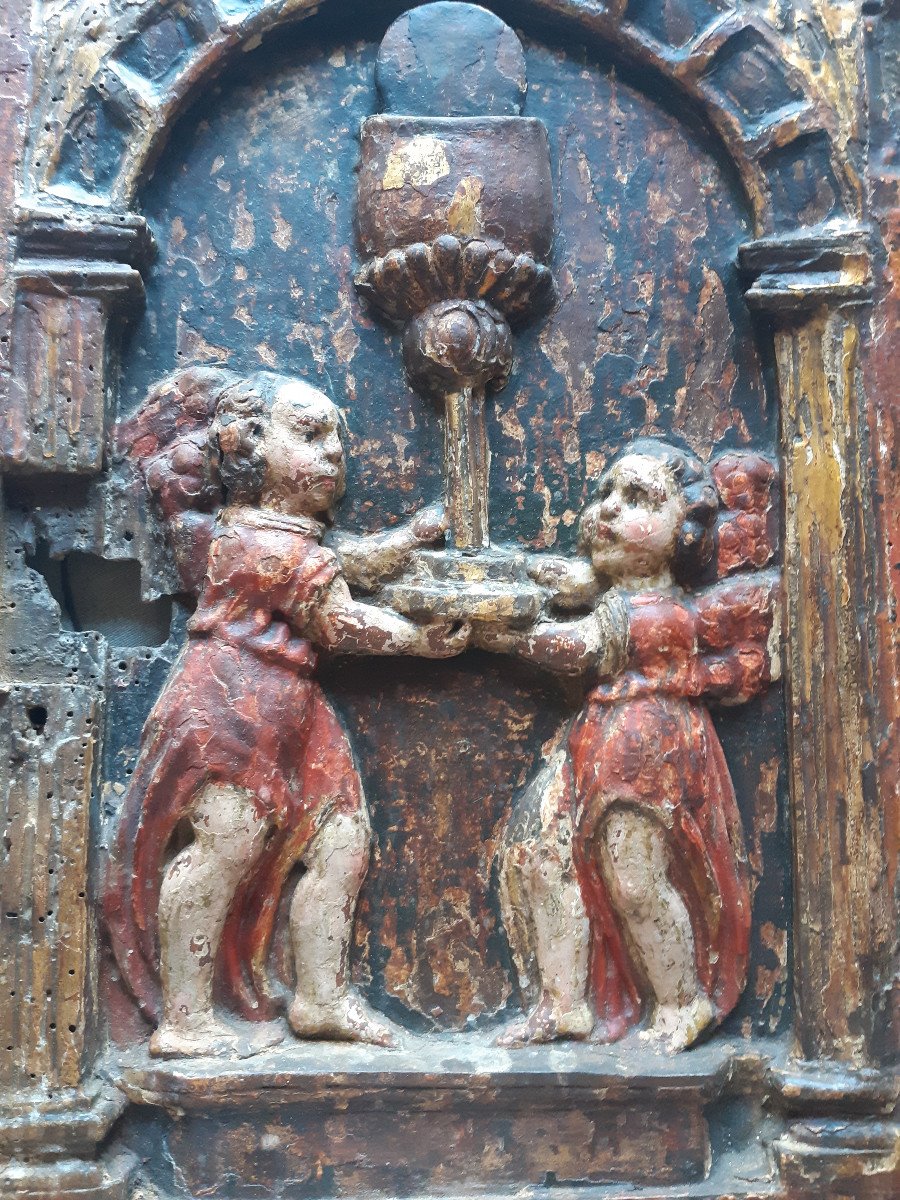 Tabernacle Door Decorated With A Putti Scene, 17th Century ( H 45 X 29 Cm)-photo-7