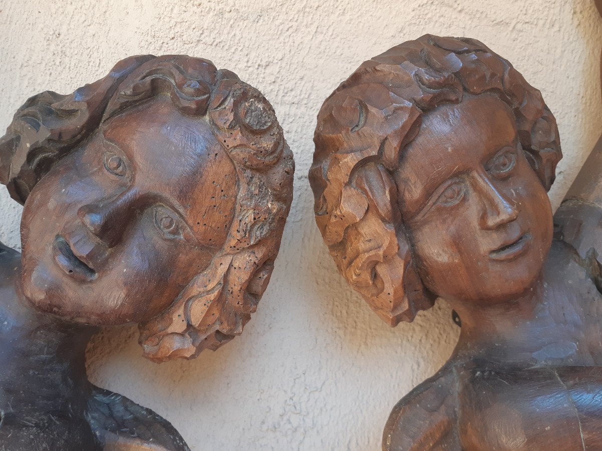 Italie Du Nord, 1ère Moitié Du XVIIIème, Paire d'Anges  H 87 Cm-photo-1