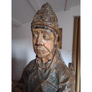 France,  Auvergne, Début XVIè,  Sculpture De Saint Homme  H 85 Cm