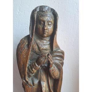 France, Late 16th Century, Wooden Sculpture Of The Virgin Of Calvary, H 40 Cm