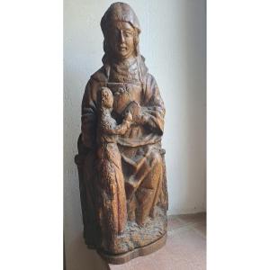 France, 16th Century, Sculpture Of Saint Anne Or The Education Of The Virgin (h 59 Cm)