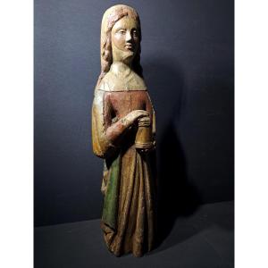 France, 15th Century, Wooden Sculpture Of Saint Mary Magdalene H 72 Cm