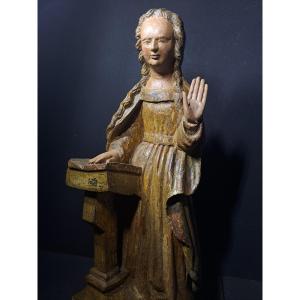 France, 17th Century, Sculpture Of The Virgin Of The Annunciation (h 61 Cm)
