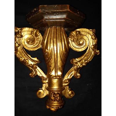 Pair Of Small Console Wall Lamps In Golden Painted Wood (h 35 / L 35 Cm)