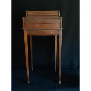 Small Writing Desk Mahogany Louis XVI Style, XIXth With Articulated Curtain (h 85 Cm)