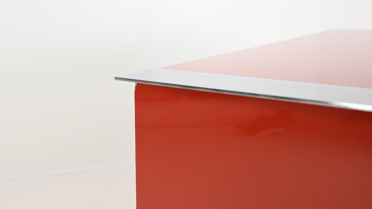 Antonello Mosca, Buffet Pour Cinova, Laque Et Chrome, Italie C.1969-photo-3