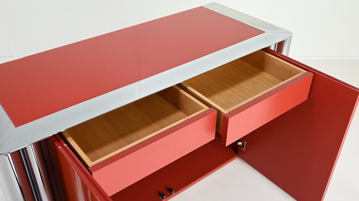 Antonello Mosca, Buffet Pour Cinova, Laque Et Chrome, Italie C.1969-photo-6