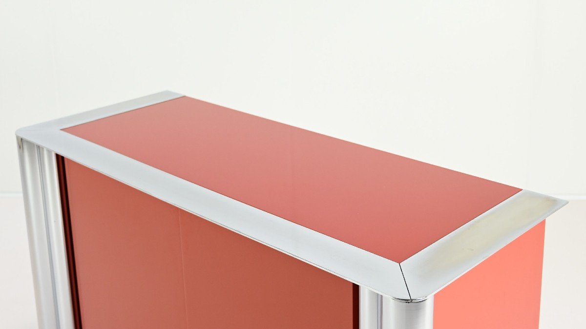 Antonello Mosca, Buffet Pour Cinova, Laque Et Chrome, Italie C.1969-photo-7