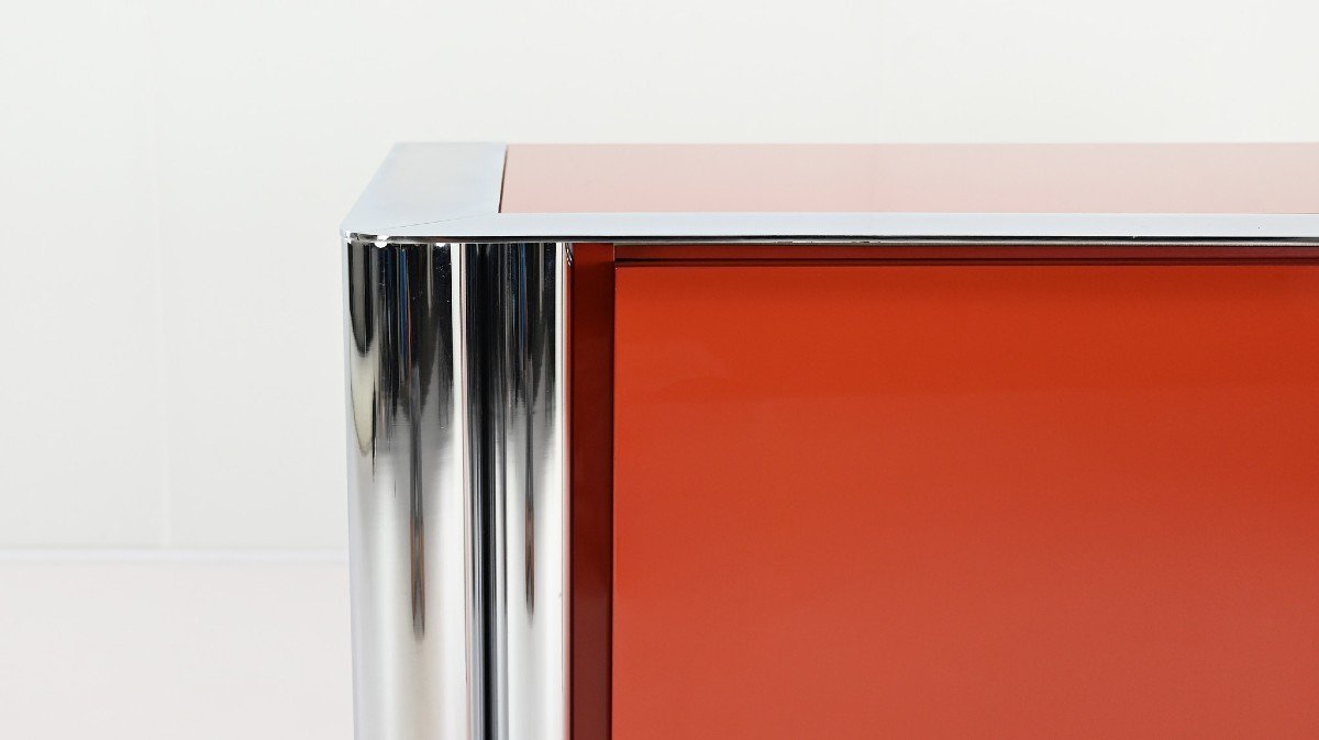 Antonello Mosca, Buffet Pour Cinova, Laque Et Chrome, Italie C.1969-photo-8