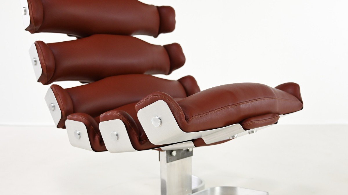 Pierre Vandel, Vertebre Lounge Chair, Aluminum And Leather. France, C.1970-photo-3