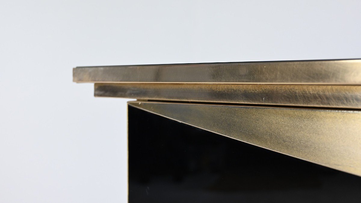 Hollywood Regency Sideboard, In Brass And Black Mirror. Belgium, C. 1970-photo-8