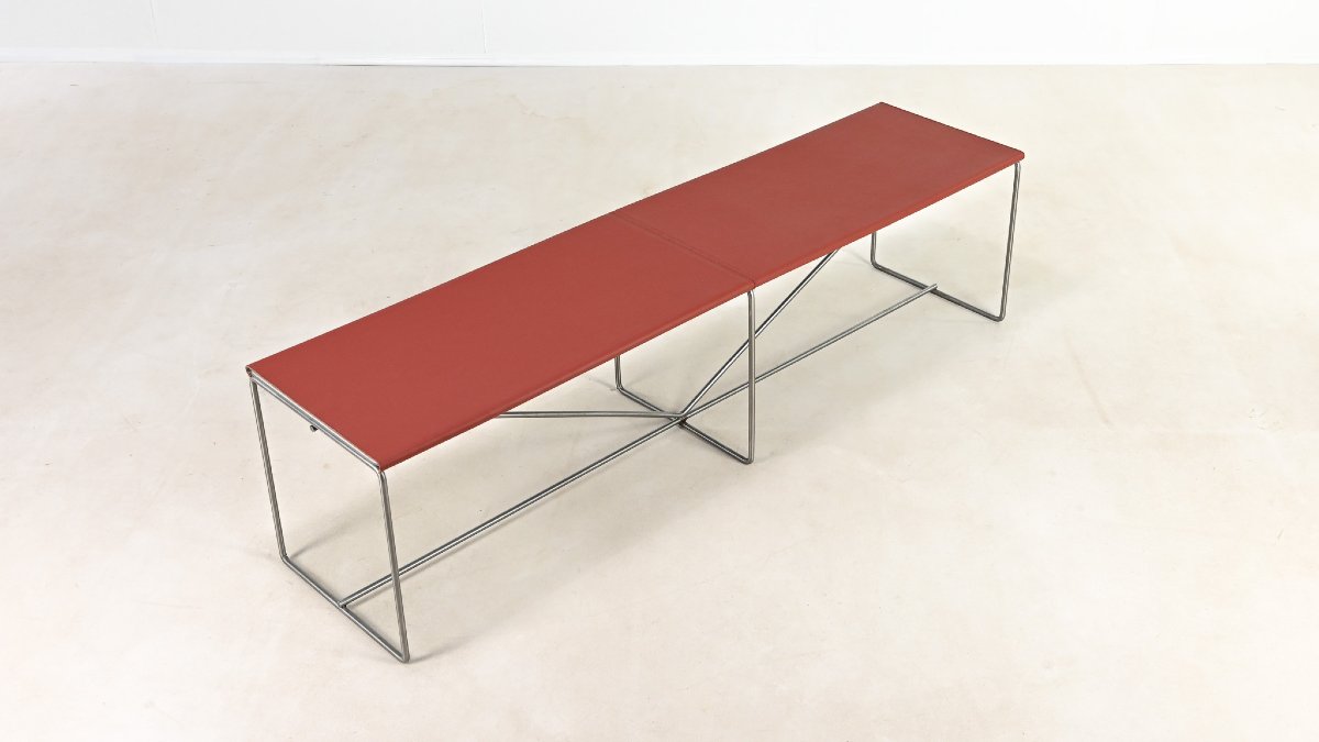  Banc Minimaliste, Cuir Et Acier. C.1980-photo-4