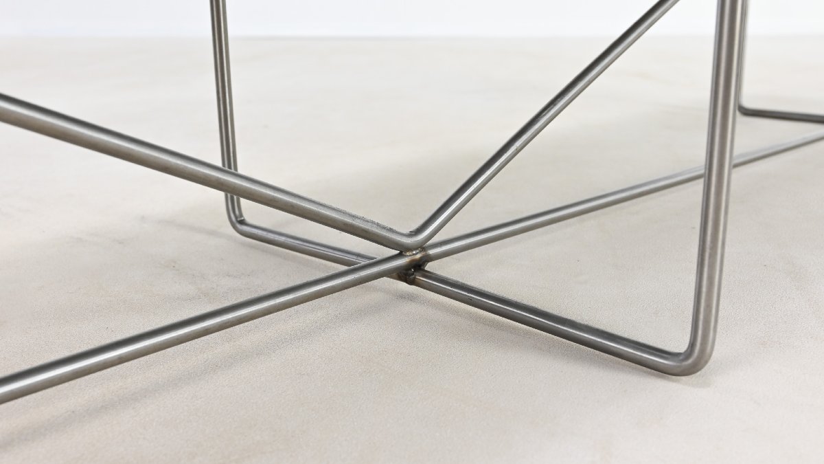  Banc Minimaliste, Cuir Et Acier. C.1980-photo-2