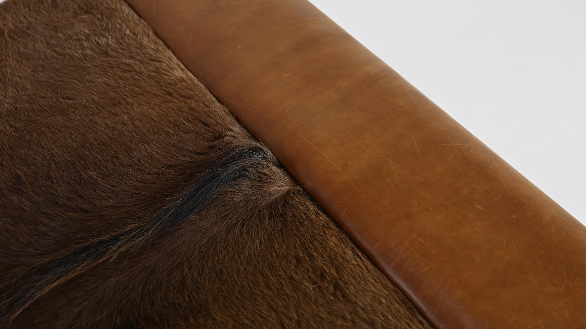 Lionel Jadot, Importante Banquette En Peau De Vachette, Cuir Et Chêne, C.2010-photo-7
