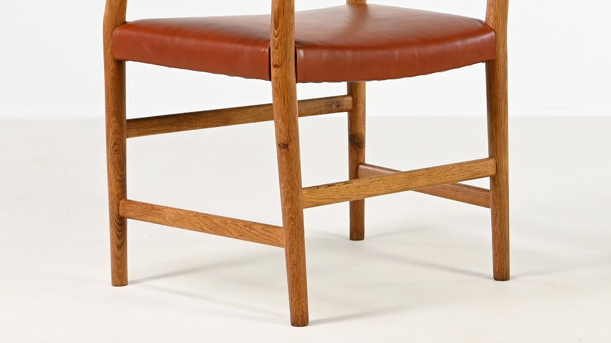 Hans J. Wegner, Town Hall Chair. Chêne Et Cuir, Danemark, Circa 1940-photo-2