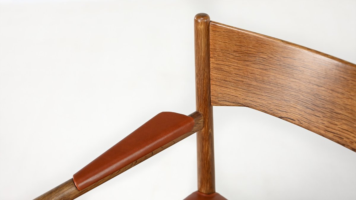 Hans J. Wegner, Town Hall Chair. Chêne Et Cuir, Danemark, Circa 1940-photo-3