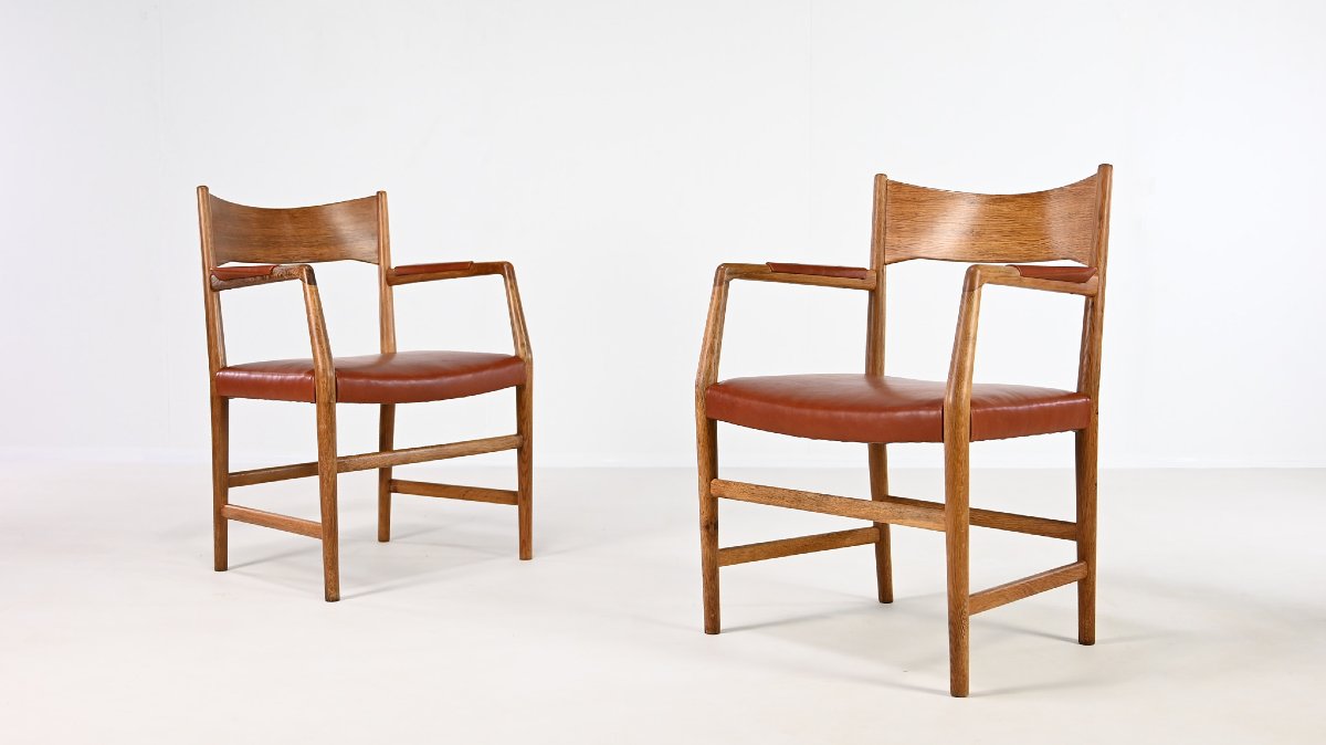 Hans J. Wegner, Town Hall Chair. Chêne Et Cuir, Danemark, Circa 1940-photo-7