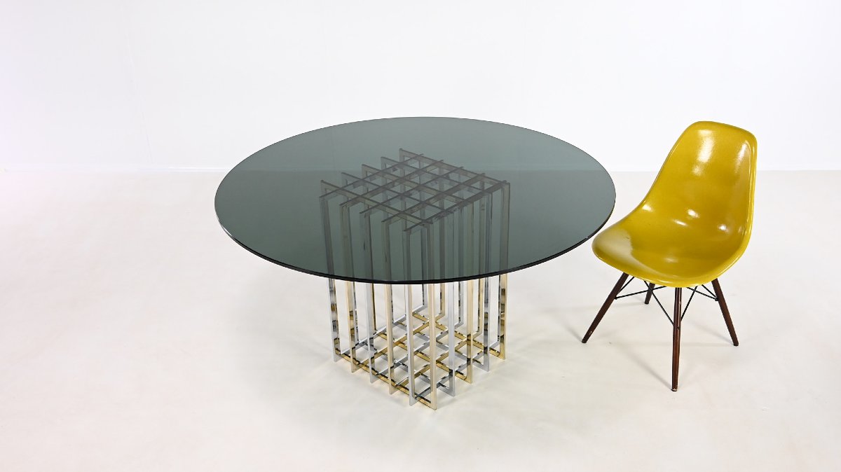 Pierre Cardin, Table De Salle à Manger « Cage », Acier Chromé Et Doré. France, Vers 1970.-photo-2