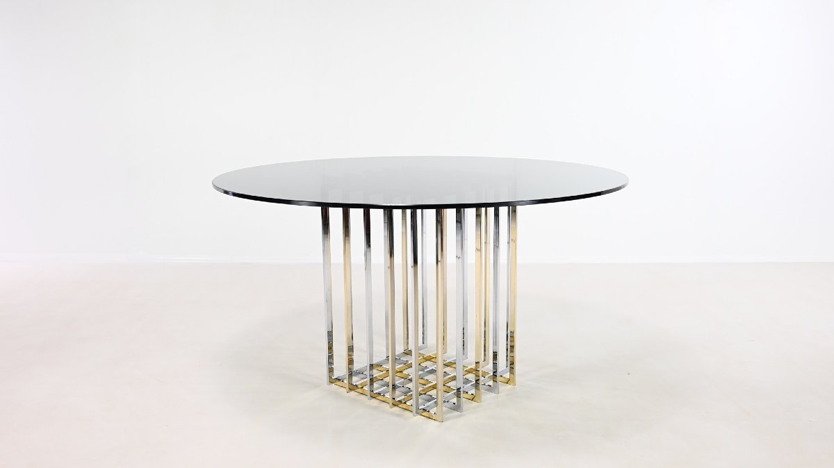Pierre Cardin, Table De Salle à Manger « Cage », Acier Chromé Et Doré. France, Vers 1970.-photo-4