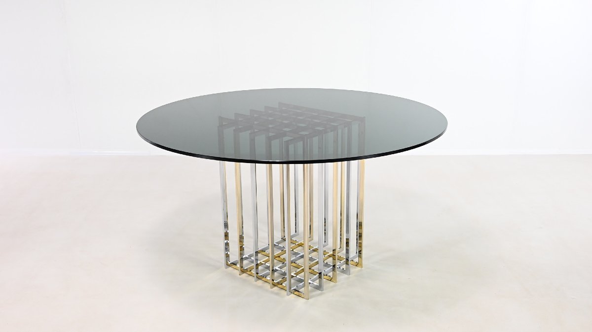 Pierre Cardin, Table De Salle à Manger « Cage », Acier Chromé Et Doré. France, Vers 1970.-photo-1