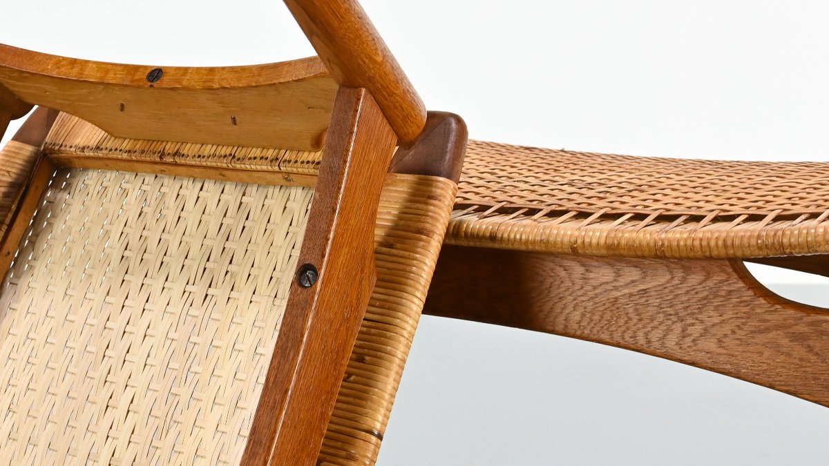 Sigfred Omann, paire de tabourets en chêne et cannage pour Ølholm Møbelfabrik. Danemark, C.1950-photo-4