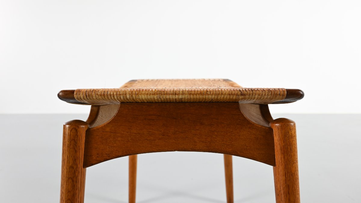 Sigfred Omann, paire de tabourets en chêne et cannage pour Ølholm Møbelfabrik. Danemark, C.1950-photo-8