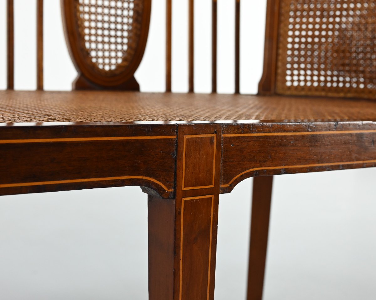 Vintage Caned Slant Bench, 1950s-photo-2