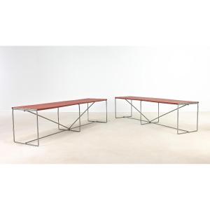  Banc Minimaliste, Cuir Et Acier. C.1980