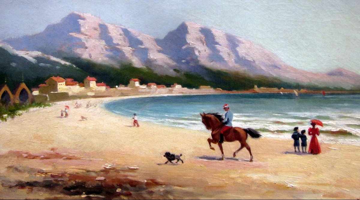 Jules Monge (1855-1934) Rider, Dog And Characters On The Prado Beach In Marseille-photo-1