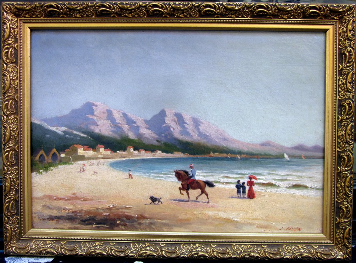 Jules Monge (1855-1934) Rider, Dog And Characters On The Prado Beach In Marseille-photo-3