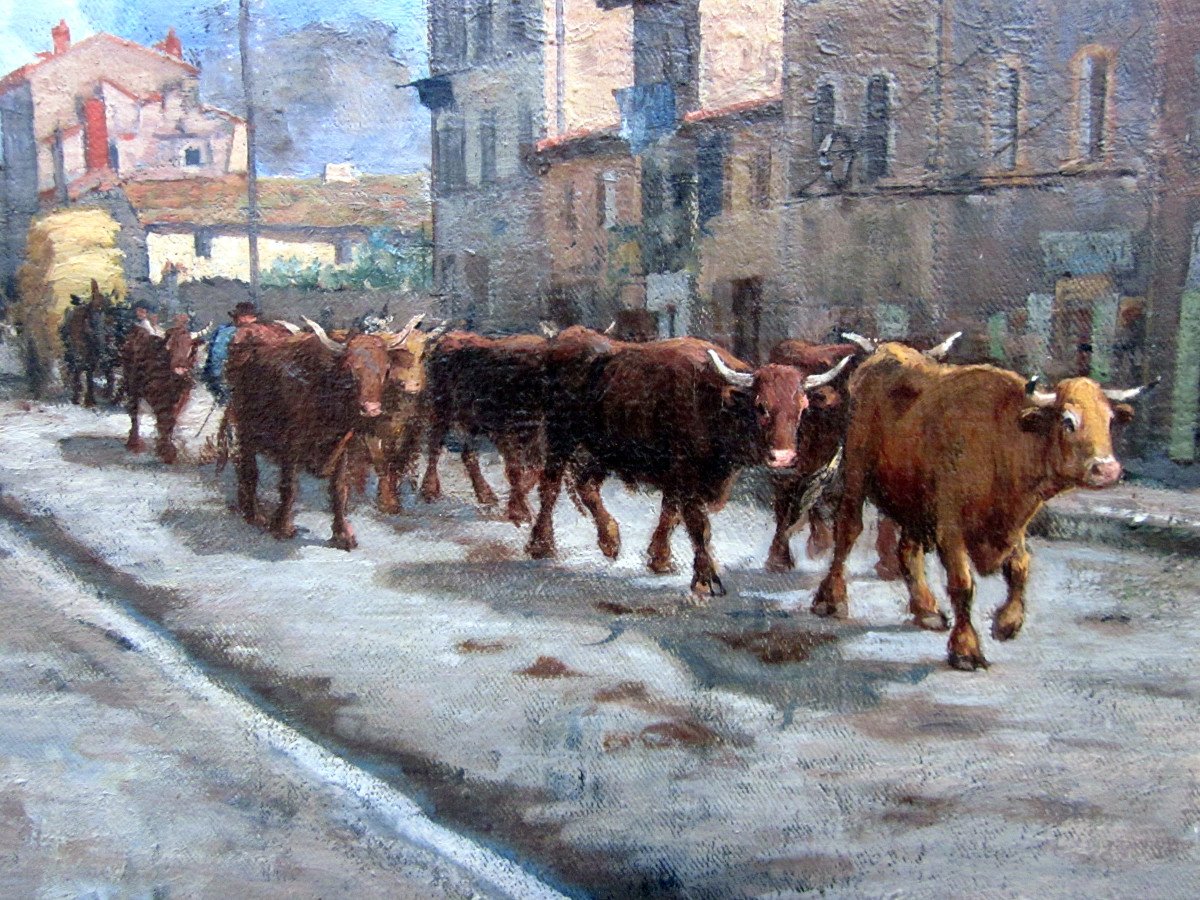 Walter Biddlecombe (1855-1903) Herd Of Cows Passing Through The Village-photo-4