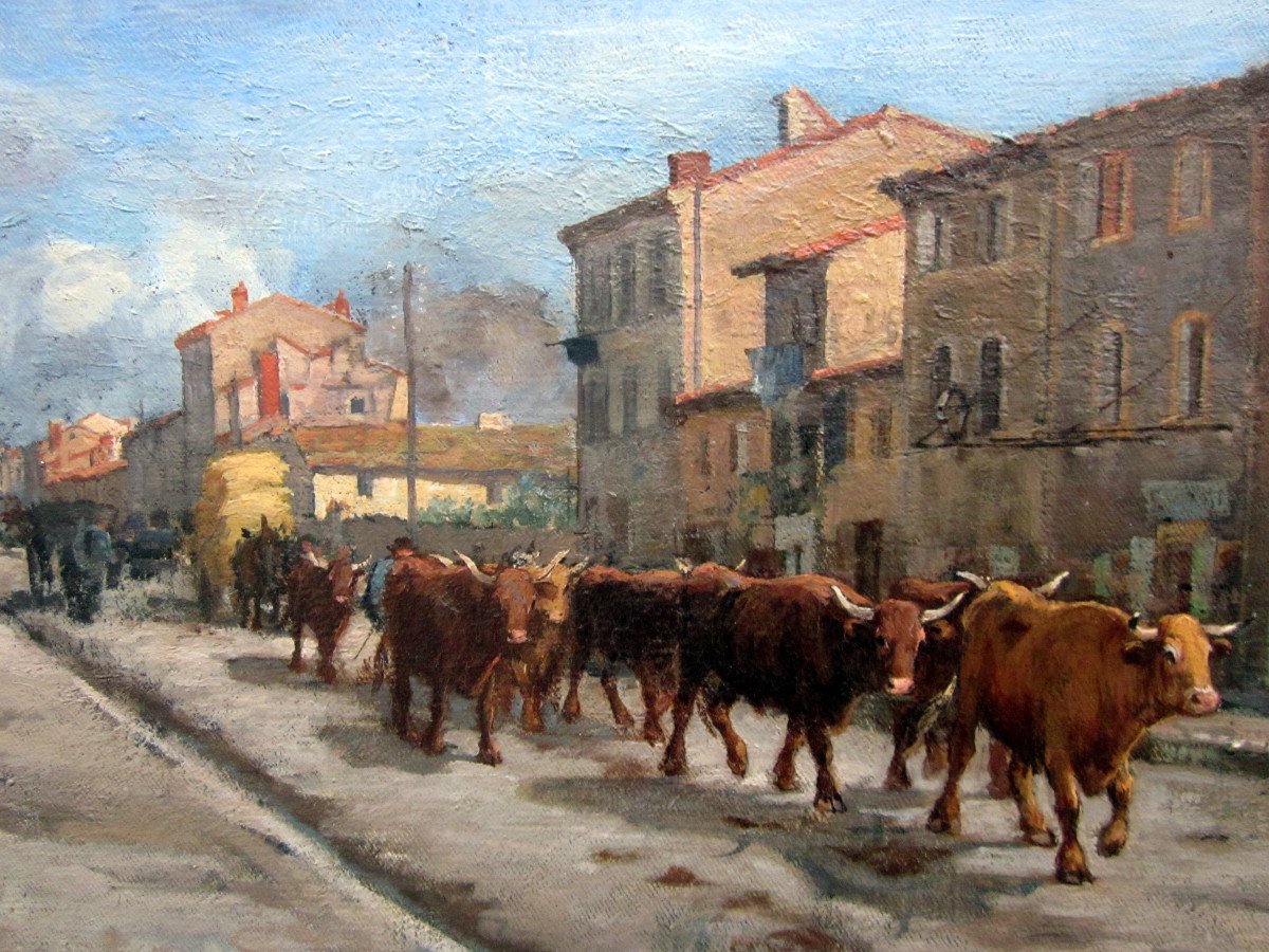 Walter Biddlecombe (1855-1903) Herd Of Cows Passing Through The Village-photo-5