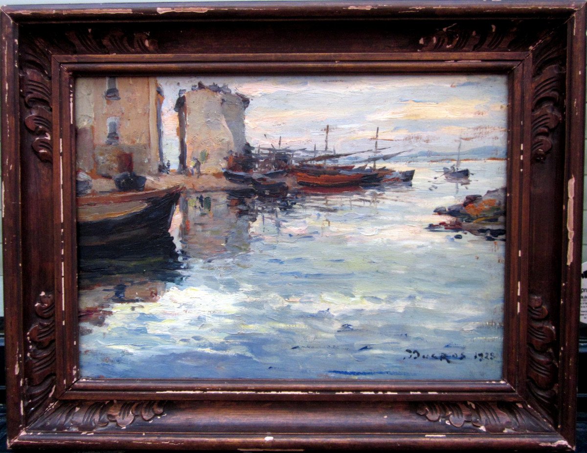 Edouard Ducros (1856-1936) Seascape In Martigues In 1928-photo-2