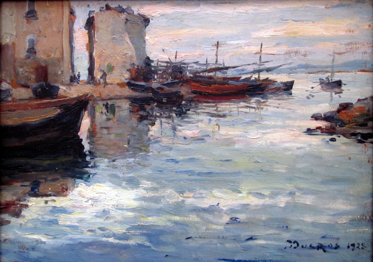 Edouard Ducros (1856-1936) Seascape In Martigues In 1928-photo-1