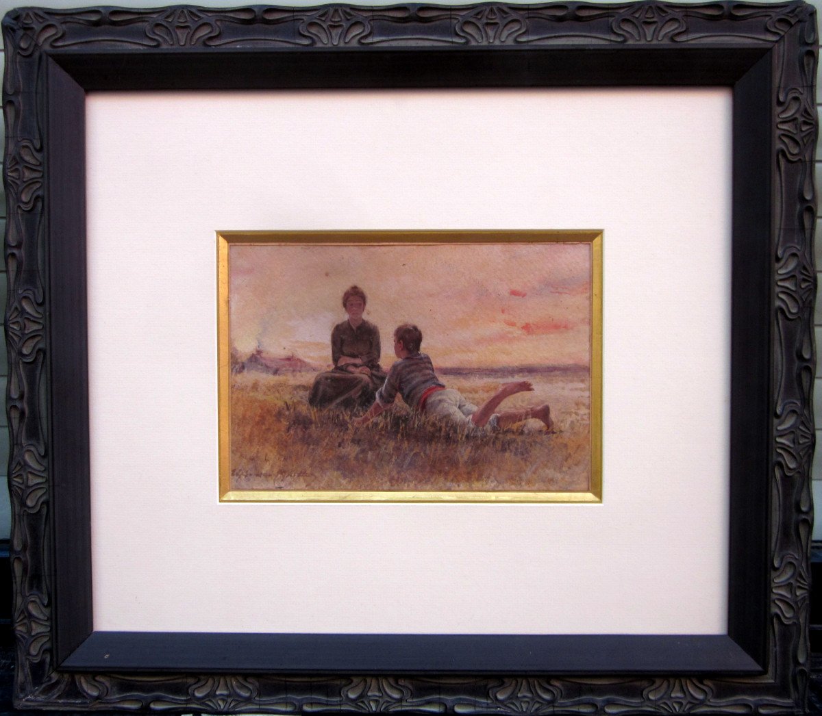 Alphonse Moutte (1840-1913) Young Peasants Lying In The Grass-photo-2