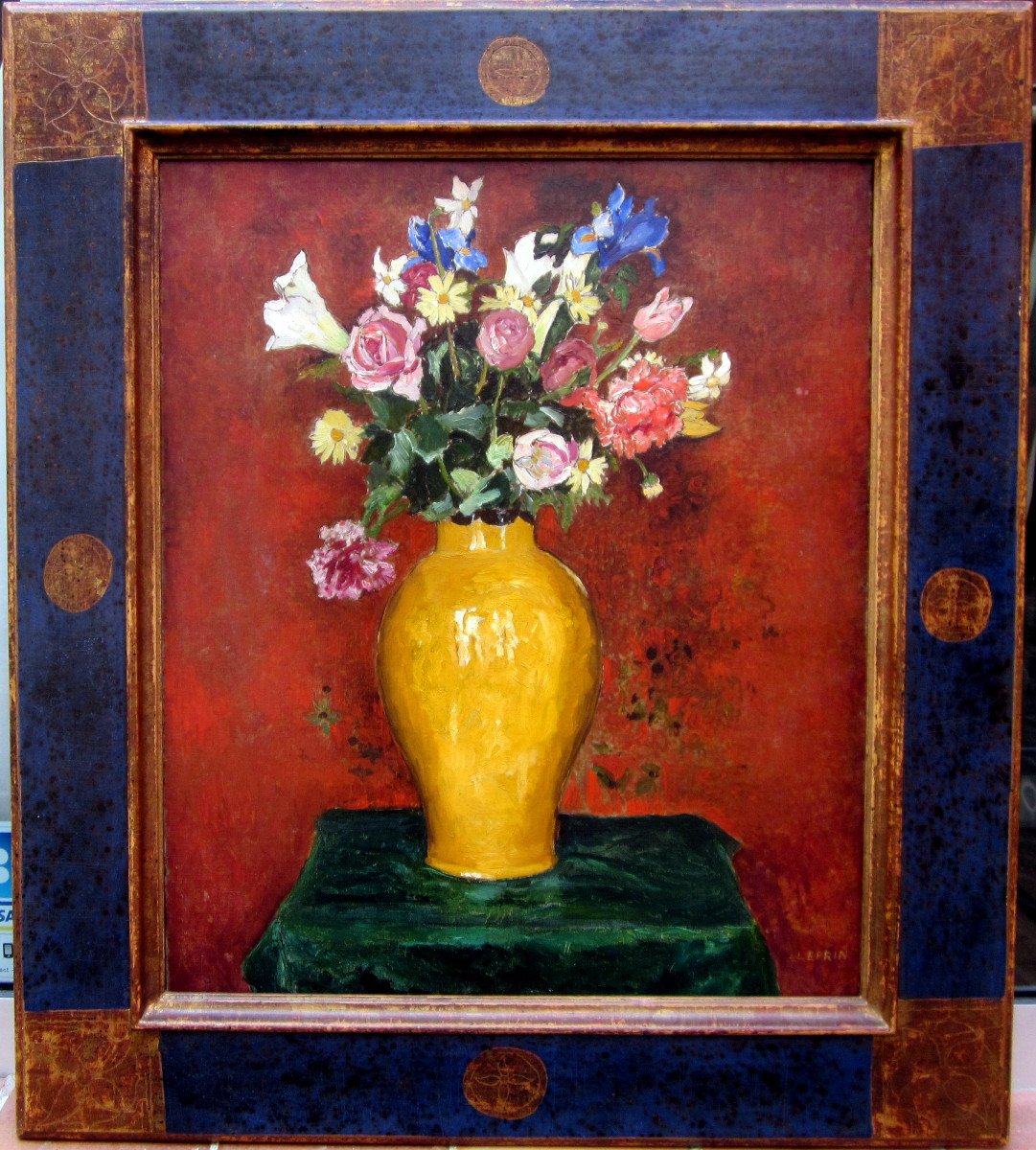 Marcel Leprin (1891-1933) Bouquet De Fleurs Au Vase Jaune-photo-2