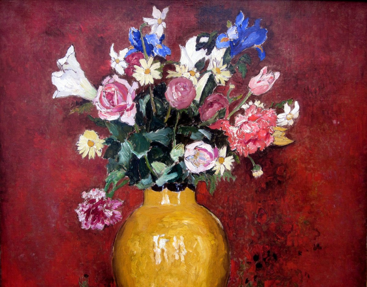 Marcel Leprin (1891-1933) Bouquet De Fleurs Au Vase Jaune-photo-4