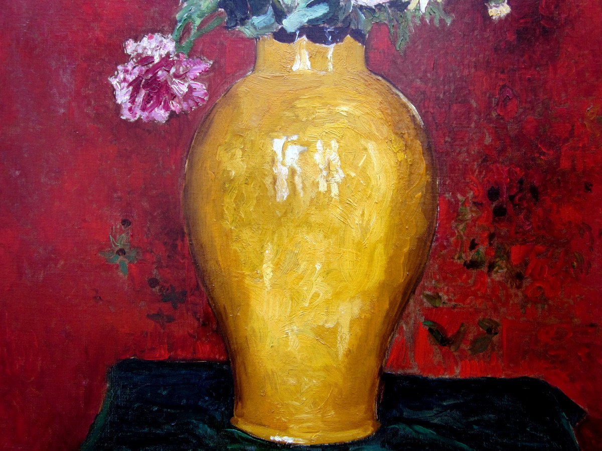Marcel Leprin (1891-1933) Bouquet De Fleurs Au Vase Jaune-photo-2