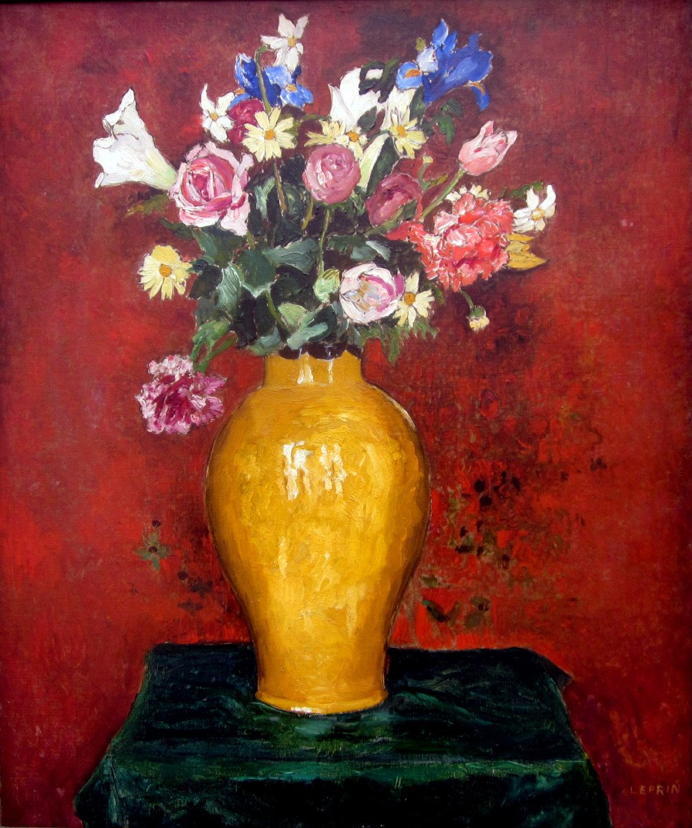 Marcel Leprin (1891-1933) Bouquet De Fleurs Au Vase Jaune-photo-5