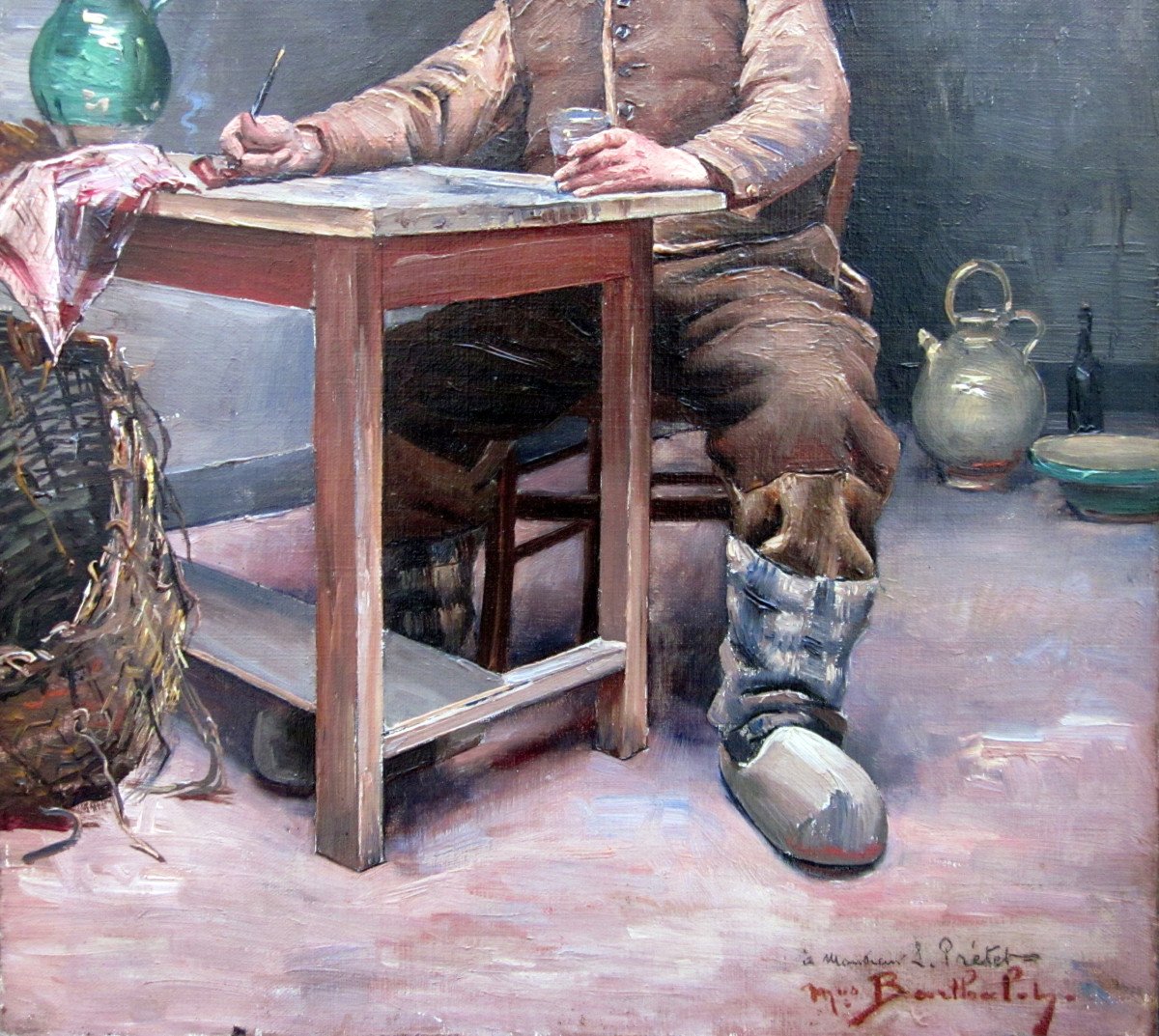 Marius Barthalot (1861-1955) Pêcheur Attablé Une Pipe Et Un Verre Dans Les Mains-photo-4