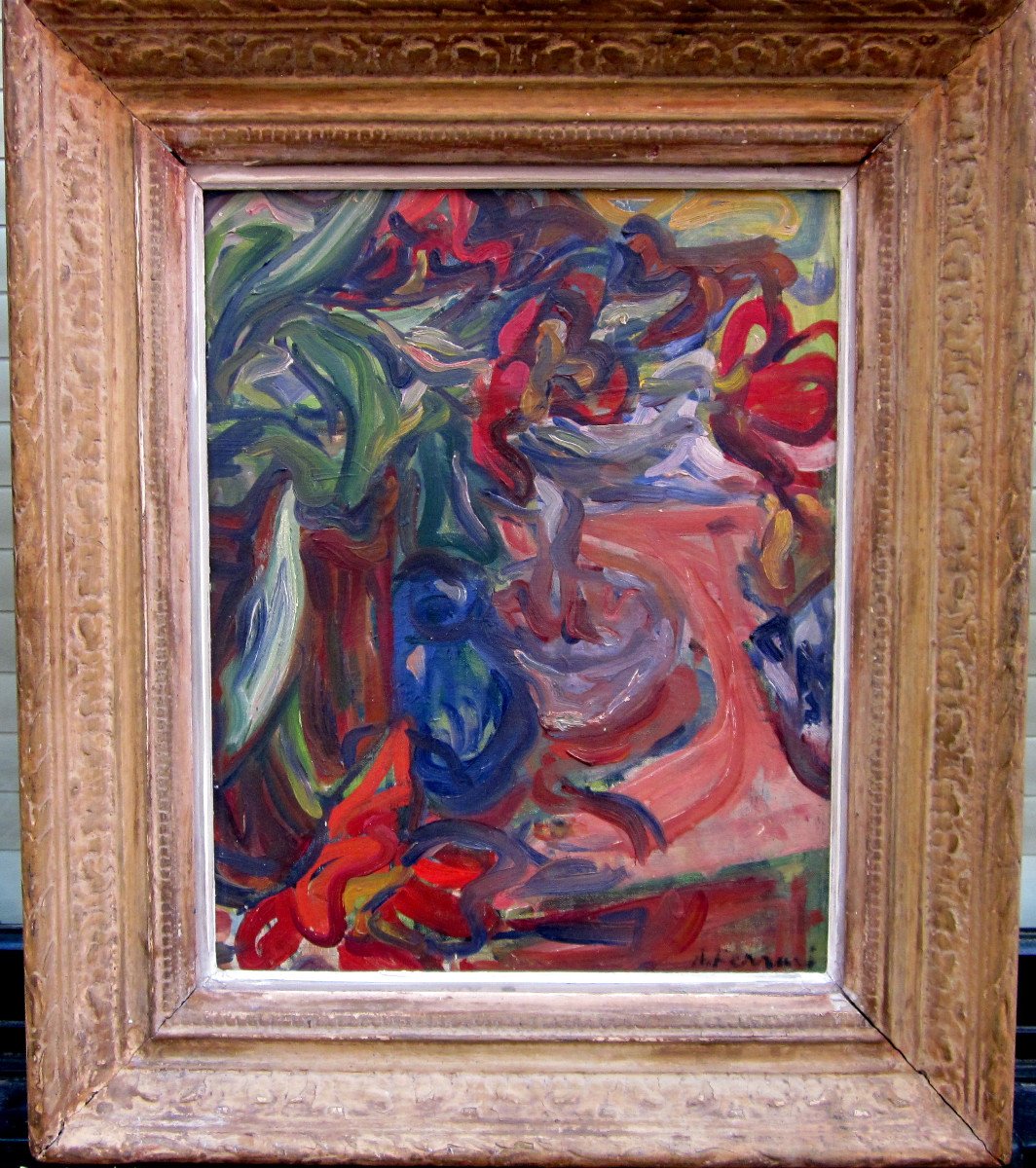 Antoine Ferrari (1910-1995) Bouquet Of Tulips-photo-1