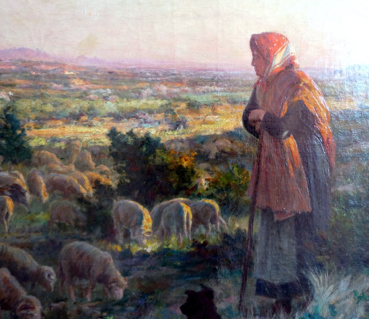 Théophile Mayan (1860-1936) Shepherdess And Her Dog Guarding The Sheep-photo-4