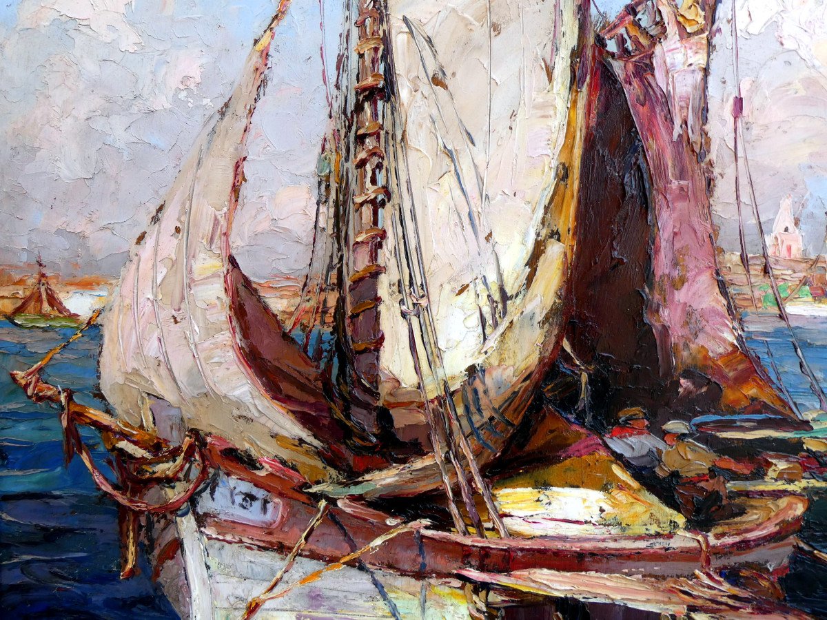 Fernand Van Den Bussche (1892-1975) Tartanes At The Quay-photo-4