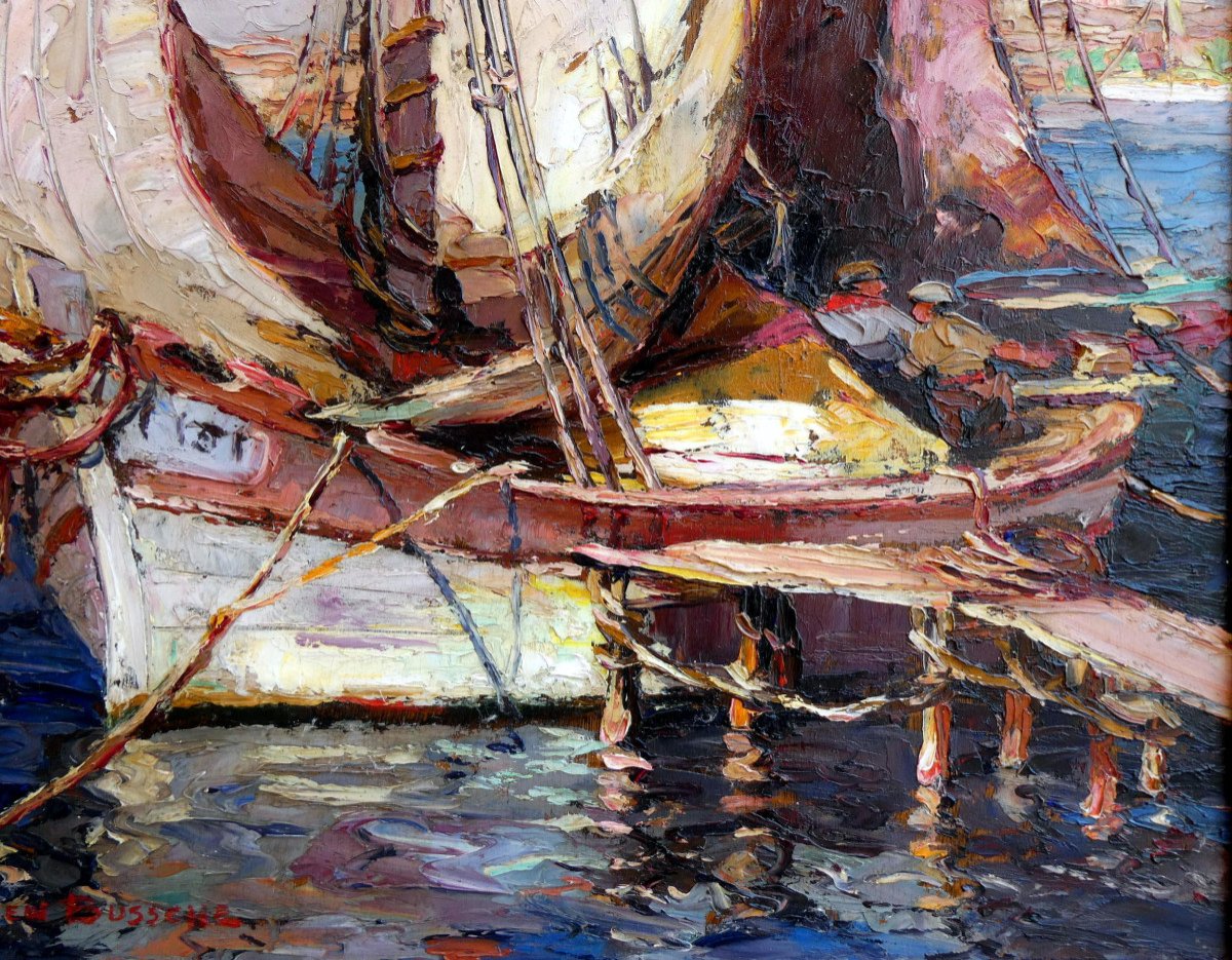 Fernand Van Den Bussche (1892-1975) Tartanes At The Quay-photo-3