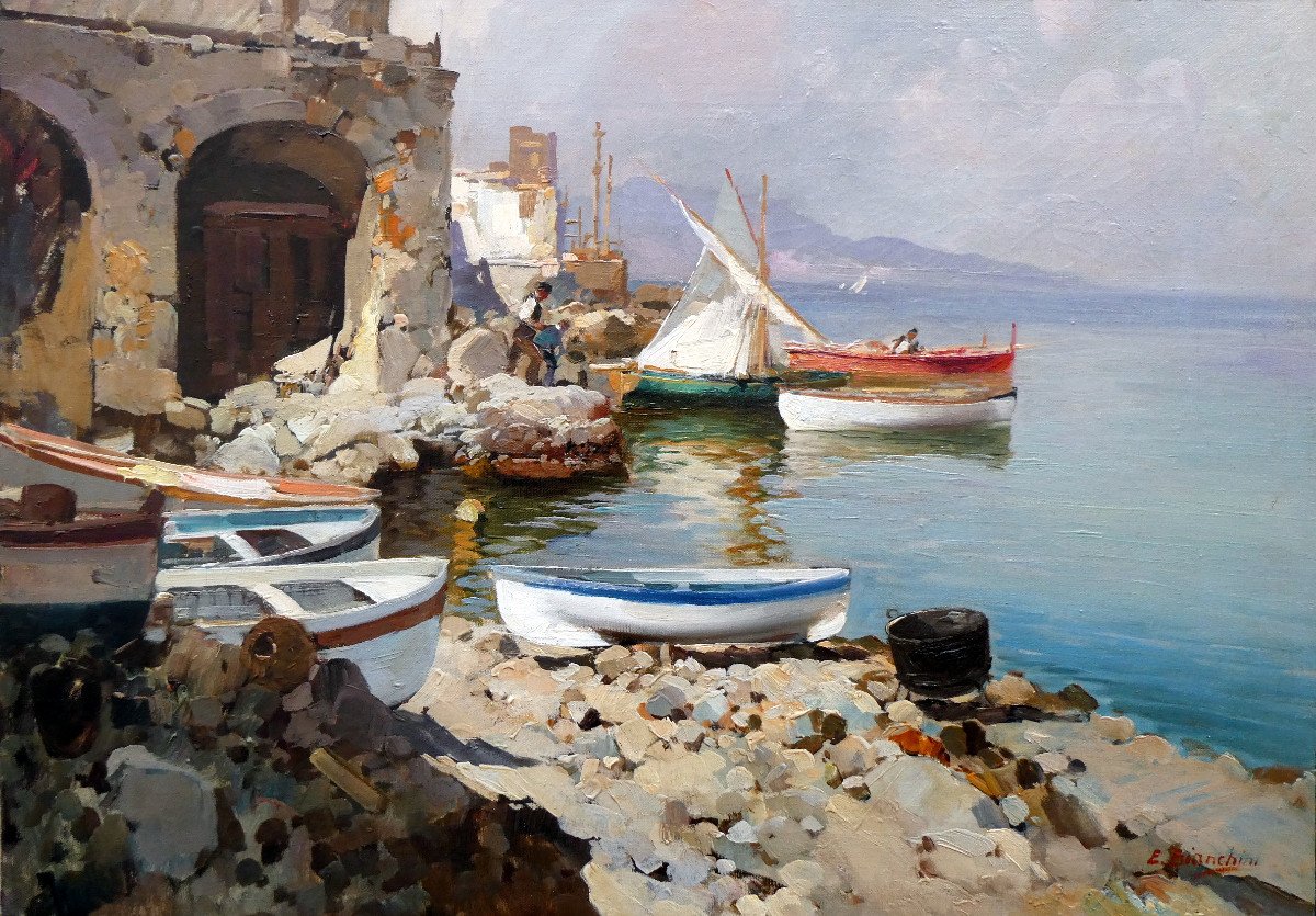 Enrico Bianchini (1903-1971) Seaside Around Naples-photo-4