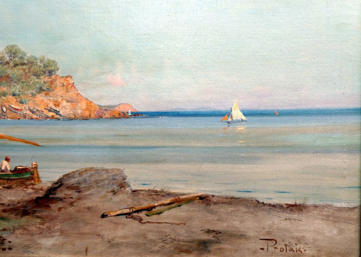 Victor Protais (1870-1905) Seaside In The Var Around La Seyne Sur Mer-photo-1