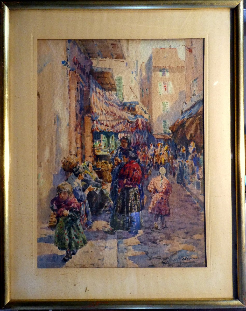Gilbert Galland (1870-1950) Lively Street In The Old Quarters Of Marseille-photo-3