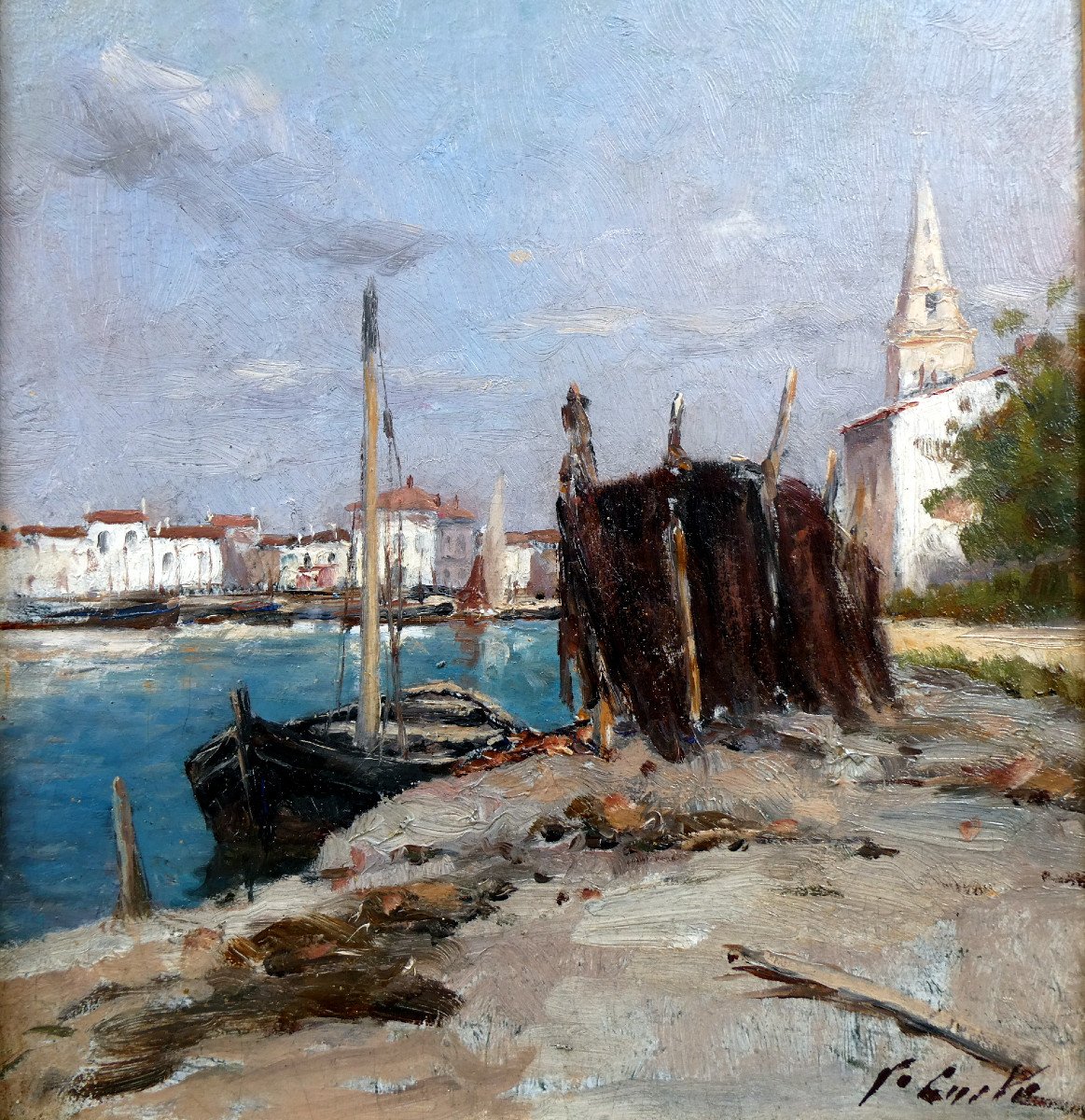 Victor Coste (1844-1923) Filets De Pêche étendus à Martigues-photo-4