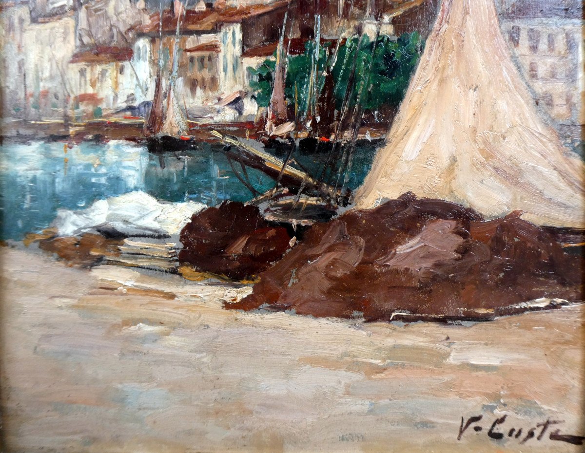 Victor Coste (1844-1923) Fishing Nets On The Quay In Agde-photo-3